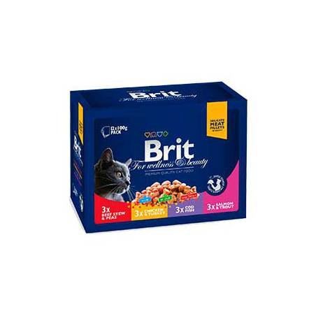 brit premium cat pouches family plate 4x (12x100g)